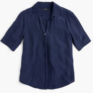 J. Crew 100% Silk Navy Blue Button-Down Shirt
